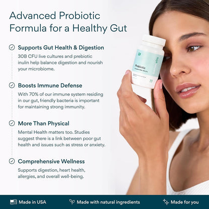 Probiotics for Women & Men – 75 Billion CFU | Digestive Health and Gut Support Prebiotic | 14 Clinically Studied Strains with Vitamin B12, Lactobacillus and Inulin Fiber | 30 Capsules