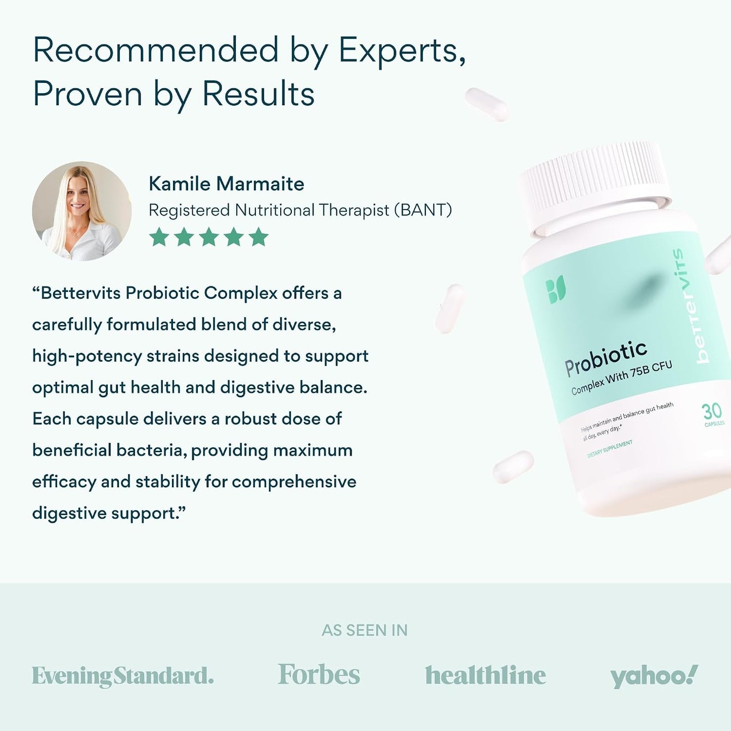 Probiotics for Women & Men – 75 Billion CFU | Digestive Health and Gut Support Prebiotic | 14 Clinically Studied Strains with Vitamin B12, Lactobacillus and Inulin Fiber | 30 Capsules