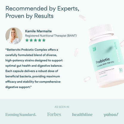 Probiotics for Women & Men – 75 Billion CFU | Digestive Health and Gut Support Prebiotic | 14 Clinically Studied Strains with Vitamin B12, Lactobacillus and Inulin Fiber | 30 Capsules